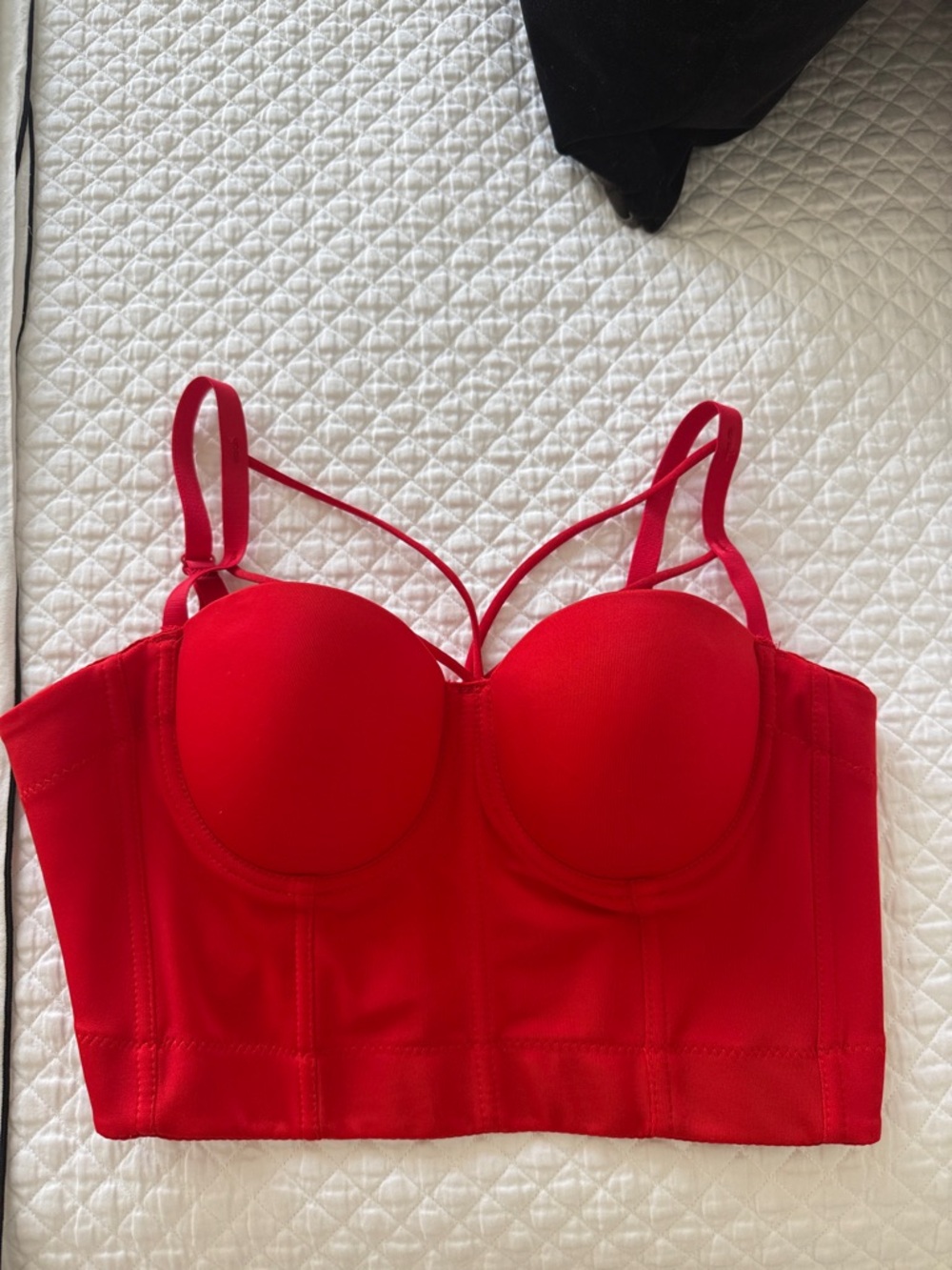 Never worn! Red Longline Bustier with Cross Straps on front